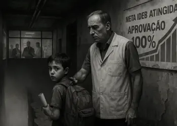 O abismo silencioso da educação: o sistema vence, o aluno cai e o professor empurra