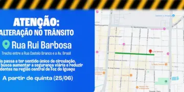 Rua Rui Barbosa terá sentido único entre a Rua Castelo Branco e a Avenida Brasil